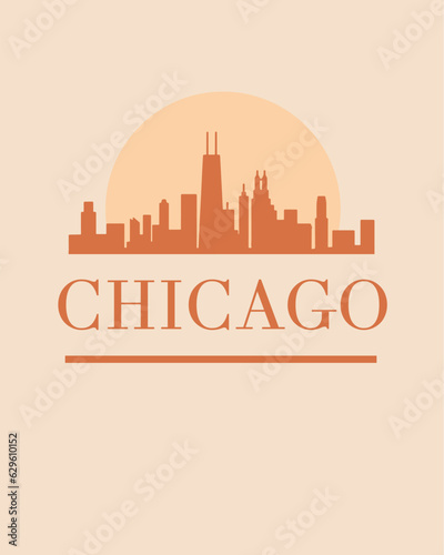 Editable vector illustration of the city of Chicago with the remarkable buildings of the city