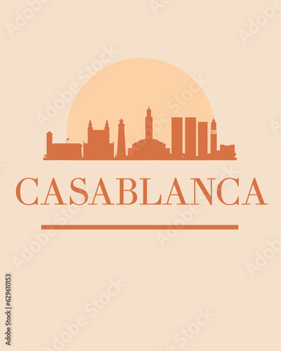 Editable vector illustration of the city of Casablanca with the remarkable buildings of the city