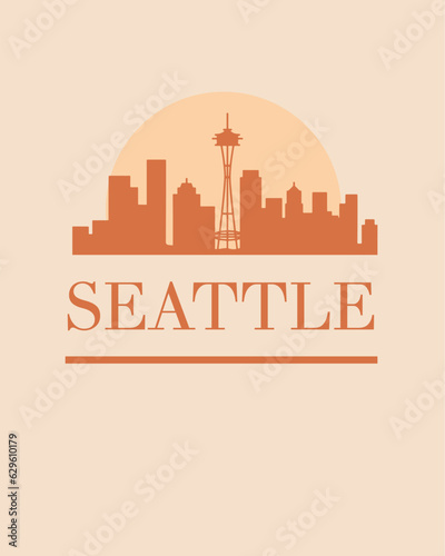 Editable vector illustration of the city of Seattle with the remarkable buildings of the city