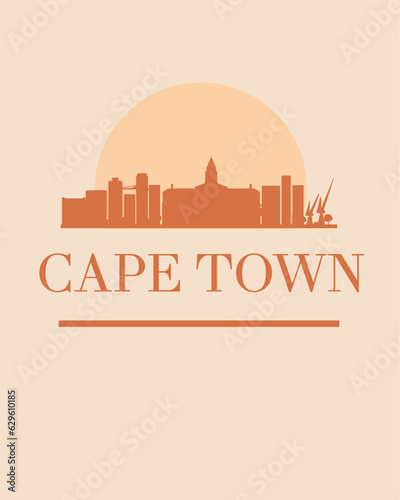 Editable vector illustration of the city of Cape Town with the remarkable buildings of the city