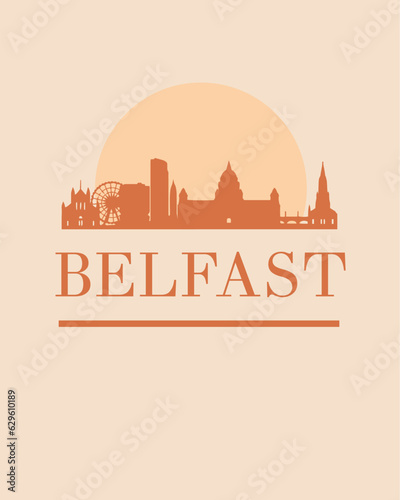 Editable vector illustration of the city of Belfast with the remarkable buildings of the city