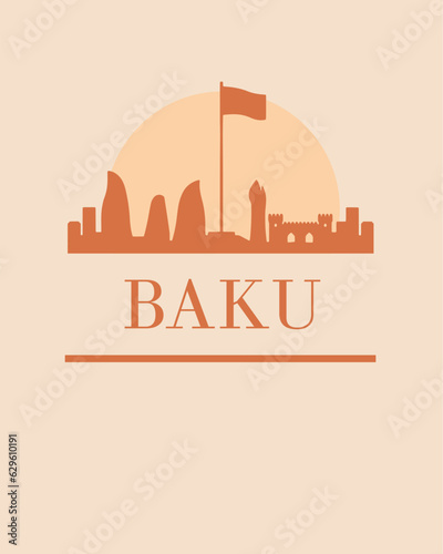 Editable vector illustration of the city of Baku with the remarkable buildings of the city