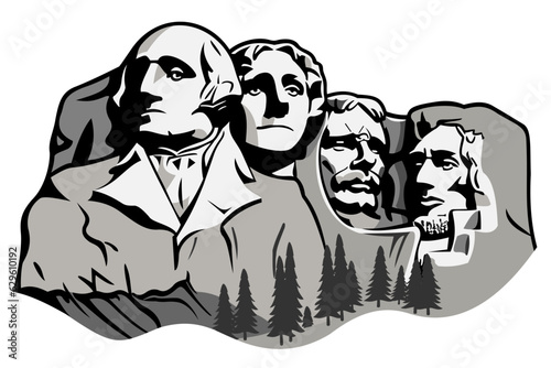 Mount Rushmore Vector Illustration on White Background