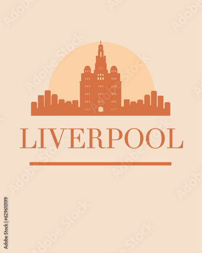 Editable vector illustration of the city of Liverpool with the remarkable buildings of the city