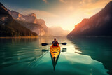 Kayaking on a mountain lake by Generative AI