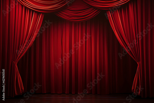 Red stage curtains. AI technology generated image