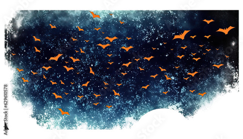 Flying bats forming a shape or pattern in the night sky, a mesmerizing sight, Halloween flying bats, bat formation, nocturnal display, bat swarm formation photo