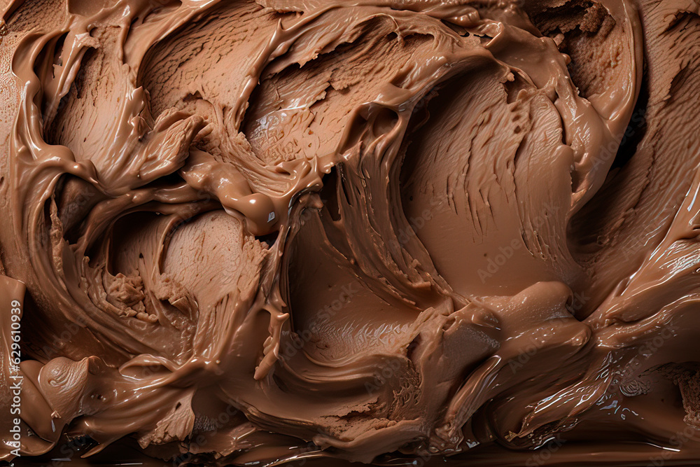 Chocolate ice cream background. AI technology generated image - obrazy, fototapety, plakaty 