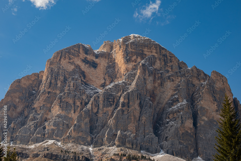 landscape in the dolomites high mountain blue sky