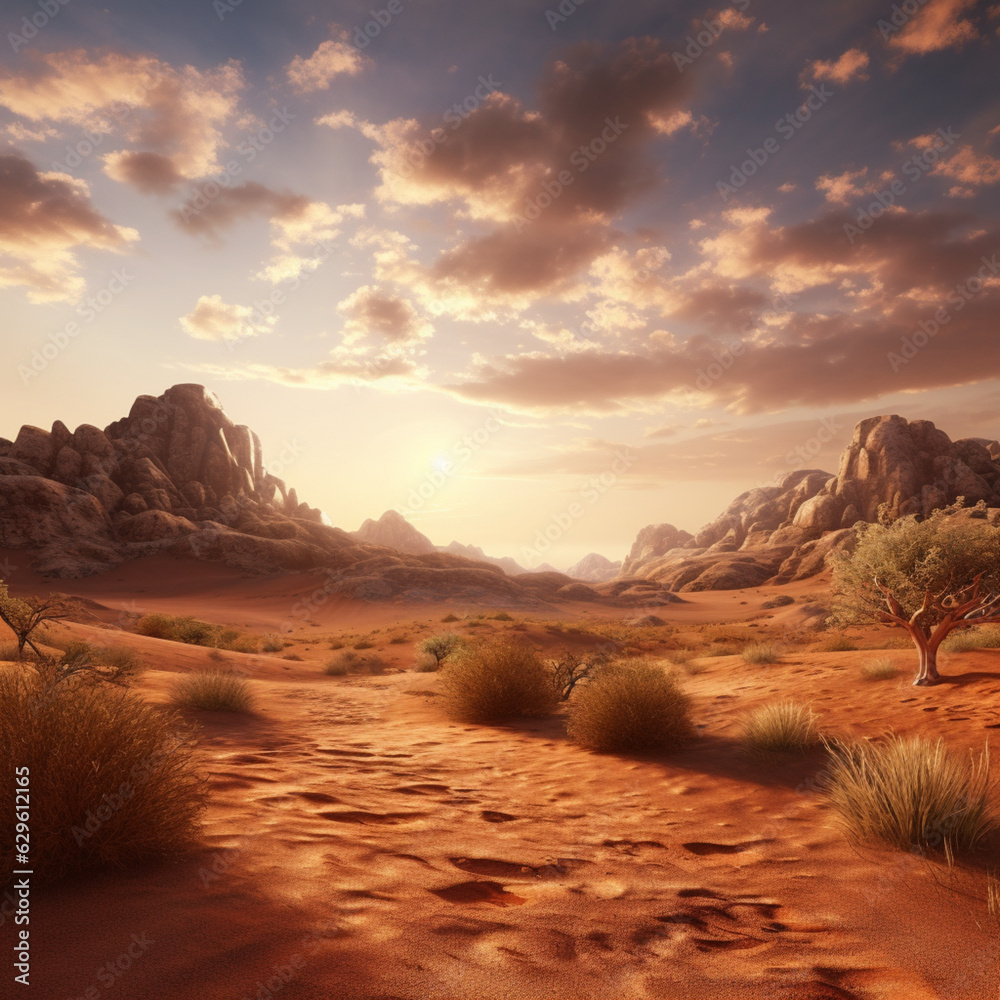 Sweeping fantasy desert: A vast, mesmerizing expanse, teeming with lore and wonder. A captivating setting for games and narratives.