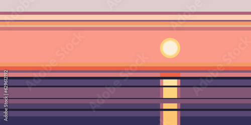 Abstract nature landscape. Geometric contemporary art print ocean sunset, flat scandinavian panorama. Vector illustration