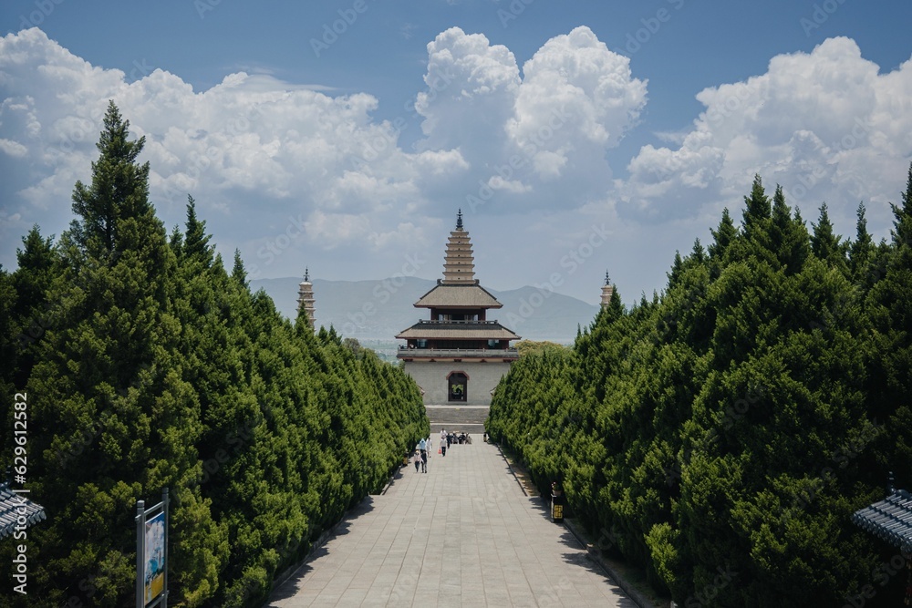Chinese temple located in Dali City, Yunnan Province in Southern China, Three Buddha Pagoda Chinese temple located in Dali City, Yunnan Province in Southern China, Three Buddha Pagoda