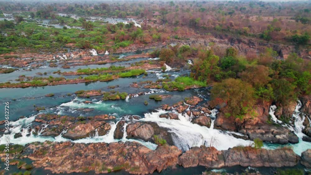 Les chutes d'eau (vues du ciel) sur le fleuve Mekong, Don Khon, 4000 iles, Laos, Asie