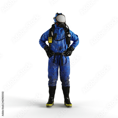 A 3d rendering of a person wearing a blue diving gear on a white background © Miklós Polgár/Wirestock Creators