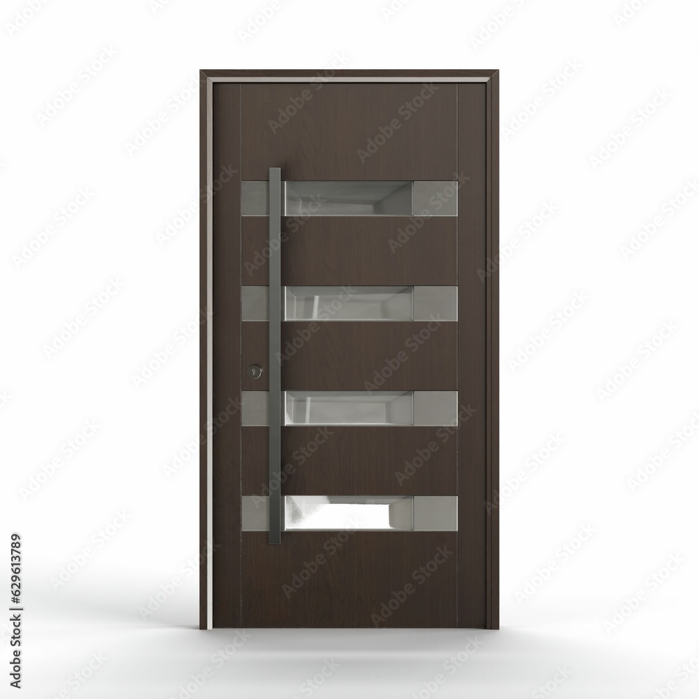 3D rendering of a modern wooden door isolated on a white background. 3D rendering of a modern wooden door isolated on a white background.