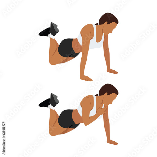 Woman doing modified plank shoulder tap. Flat vector illustration isolated on white background