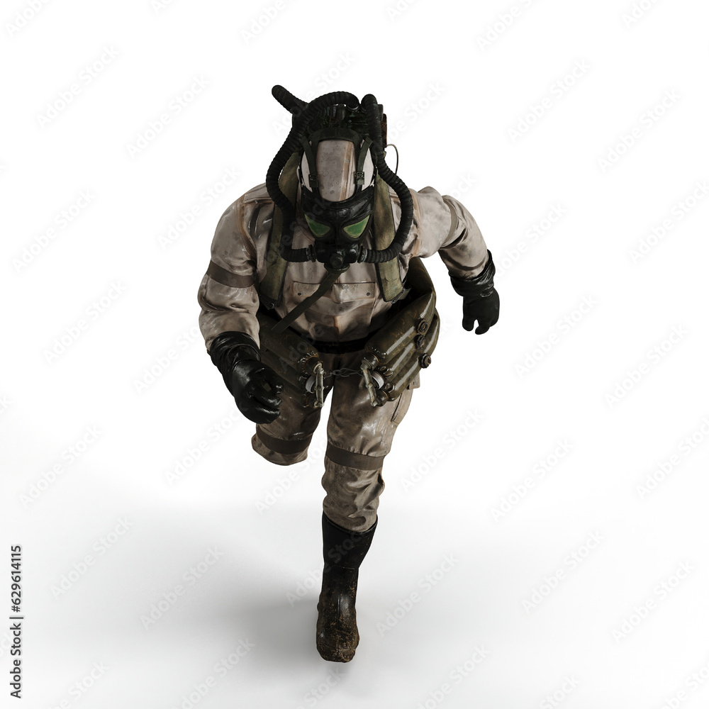 Man wearing a protective chemical suit against a white background - 3D render illustration Man wearing a protective chemical suit against a white background - 3D render illustration