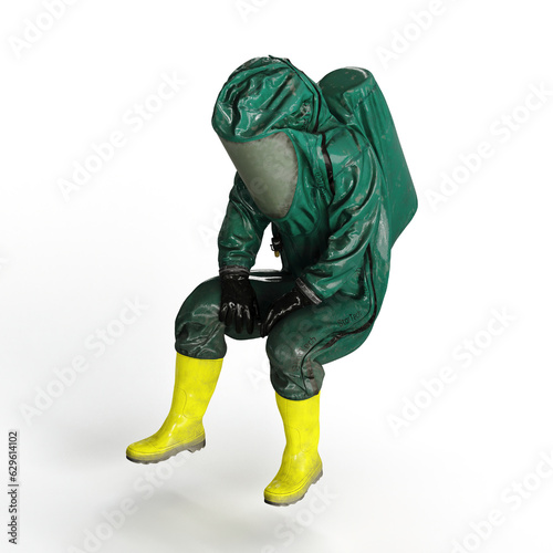 Man wearing a protective chemical suit against a white background - 3D render illustration