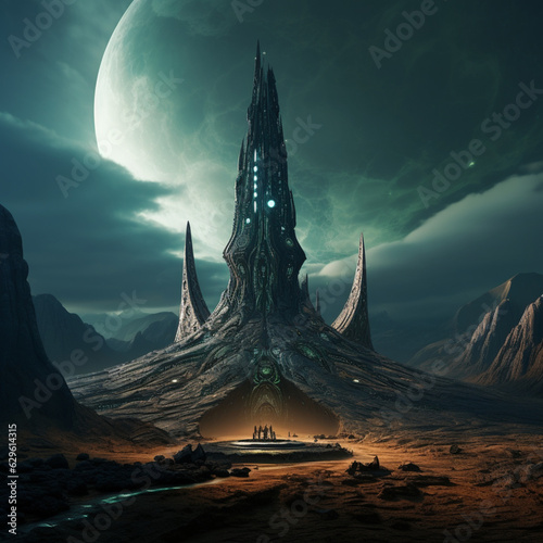 Iconic fantasy landmark: Immerse in a structure teeming with legend, anchoring a world of wonder. Perfect for epic game narratives and settings.