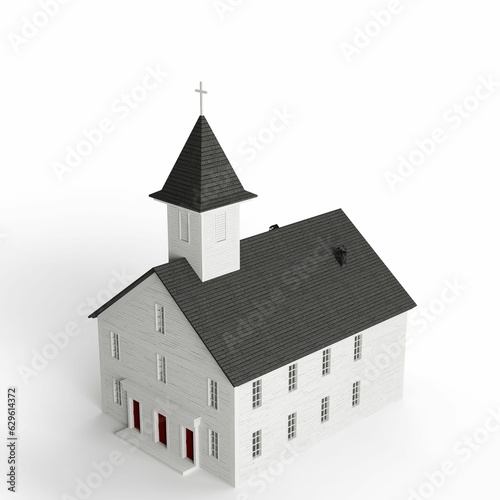 3D rendered white traditional church scale model
