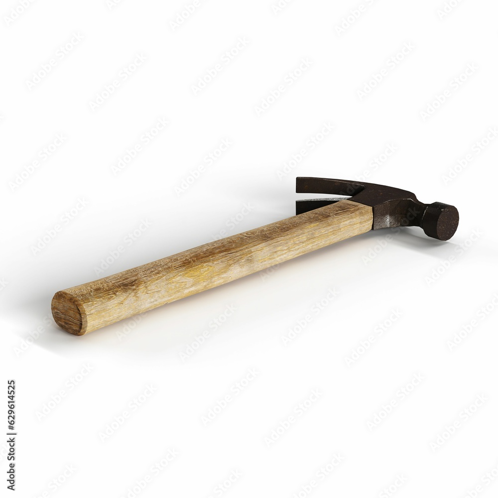 Side shot of a 3D rendered scale model of a hammer Side shot of a 3D rendered scale model of a hammer