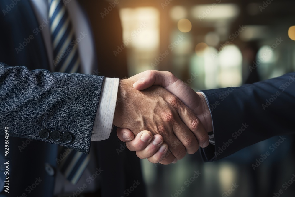Confident businessman shaking hands with a partner - Successful deal or partnership concept - AI Generated