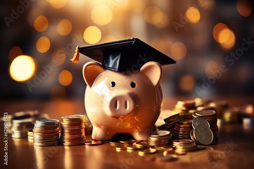 A piggy bank with a graduation cap - Education savings and investment concept  photo