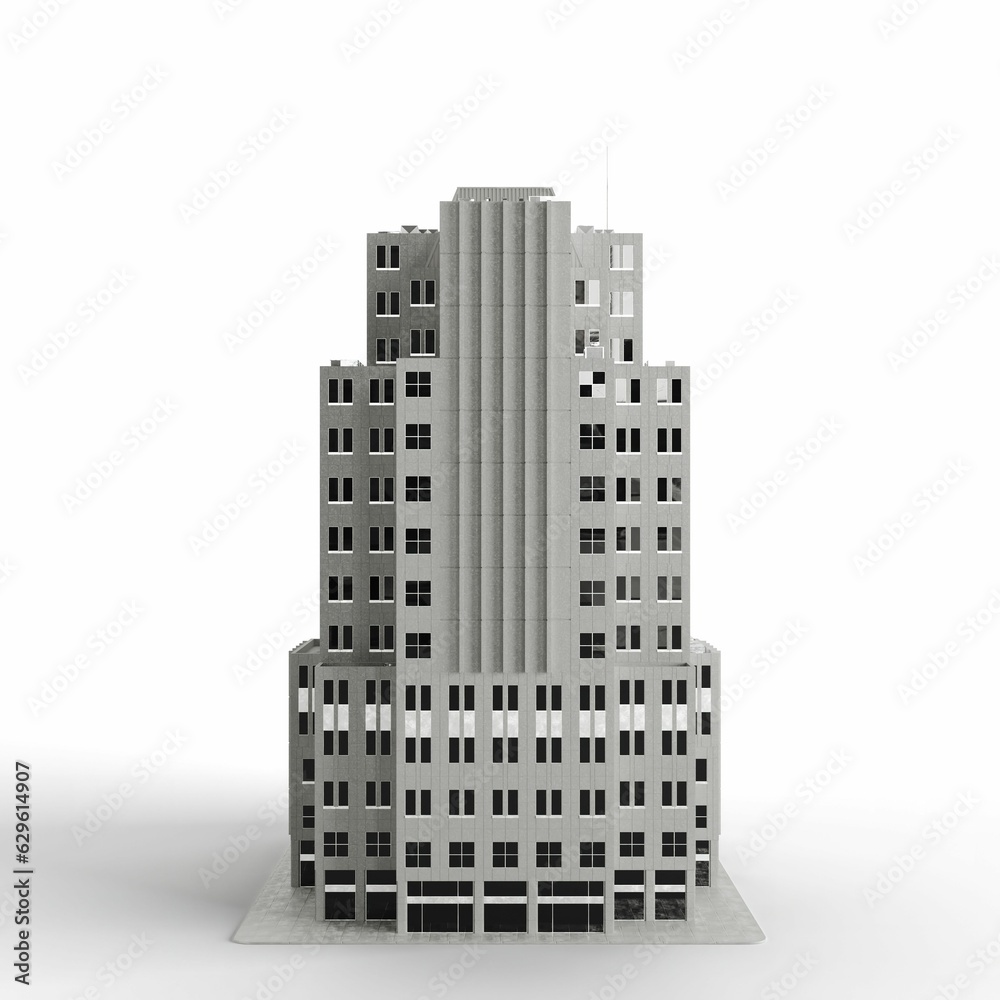 3D render of a gray modern office building isolated on the white background
