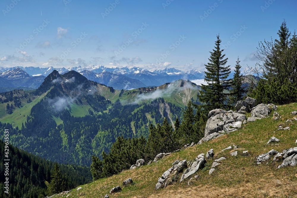Scenic view of a mountainous landscape of the Bavarian Alps
