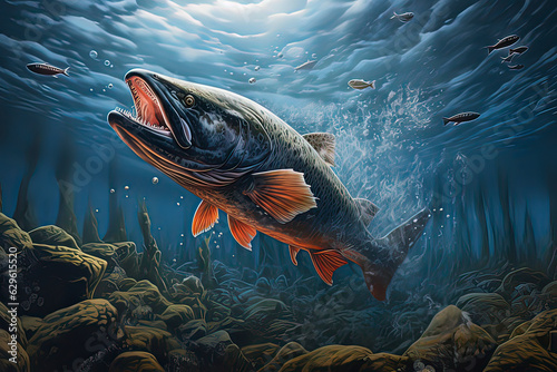 Salmon in the River. AI technology generated image