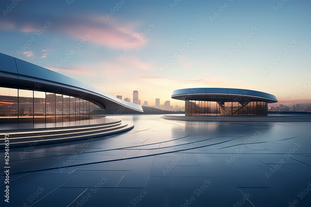 Empty squares and office buildings. AI technology generated image