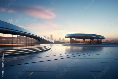 Empty squares and office buildings. AI technology generated image