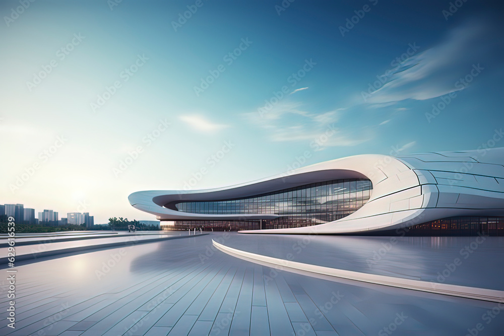 Empty squares and office buildings. AI technology generated image