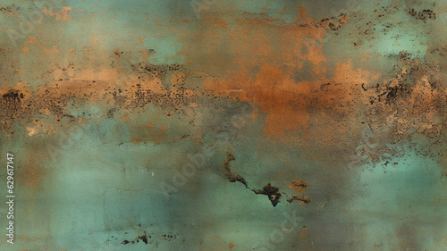 Old grunge copper bronze rusty texture background. Distressed cracked patina siding. Generative AI photo