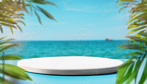 marble podium with summer sea view on background