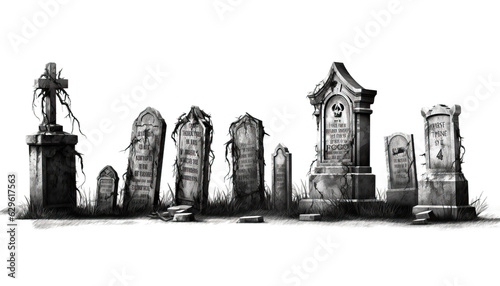 Fotografia, Obraz Gravestones with RIP inscriptions, adding an eerie atmosphere to any scene, Hall