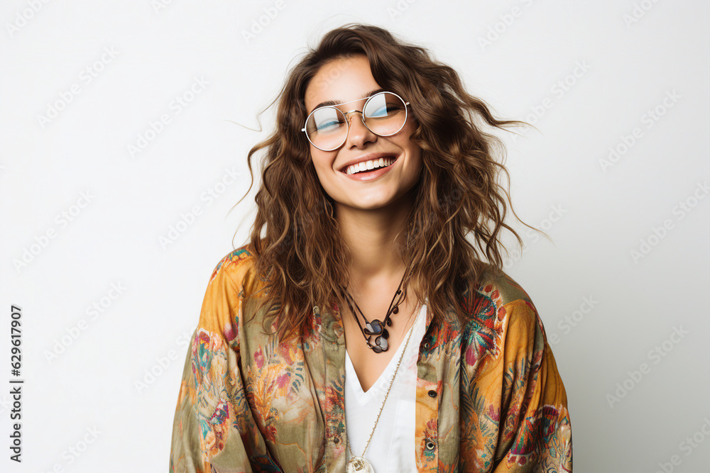 Generative AI portrait of young excited cheerful girl woman happy smiling carefree good mood wear sun specs Generative AI portrait of young excited cheerful girl woman happy smiling carefree good mood wear sun specs