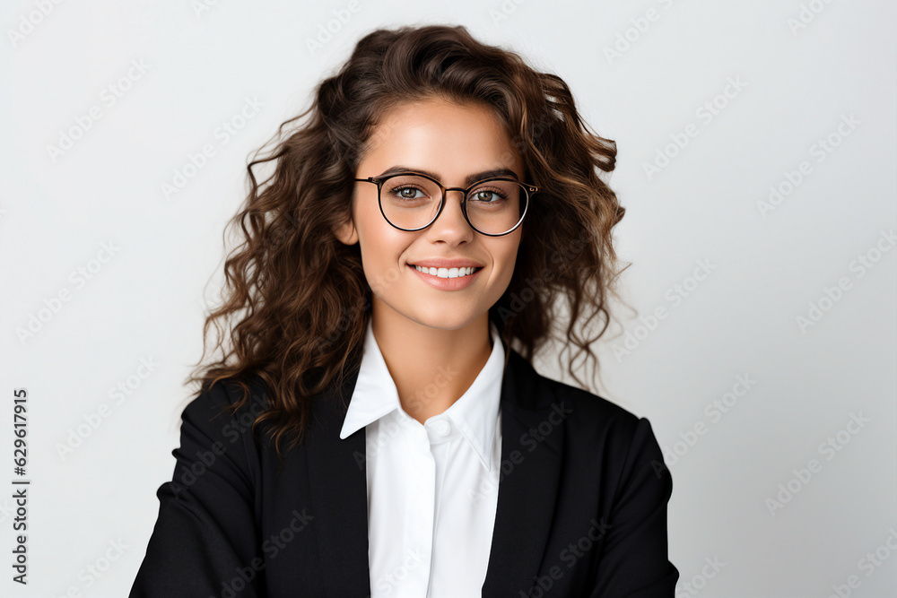 Generative AI portrait of young charming confident woman in formal clothes suit experienced office worker