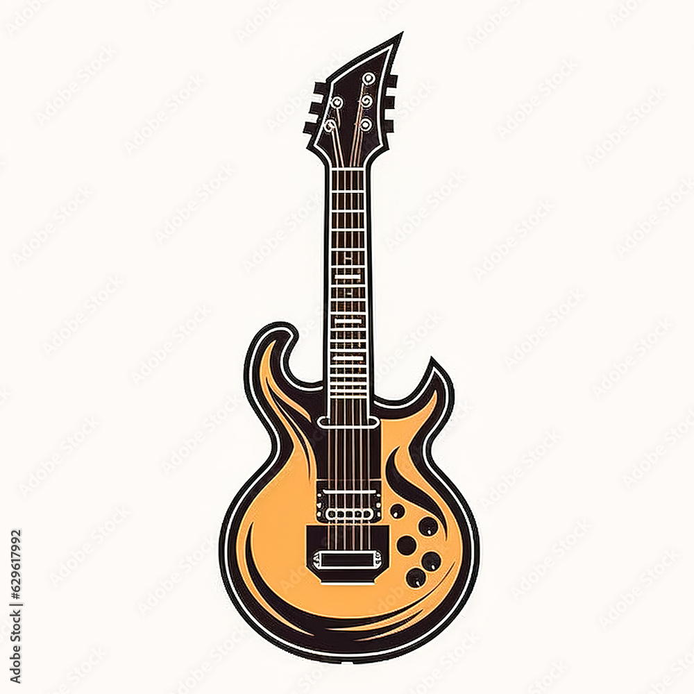 Obraz premium Minimalist illustration with a guitar, generative AI.