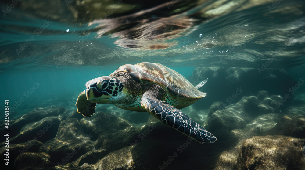 Fototapeta premium Turtle in the forest river