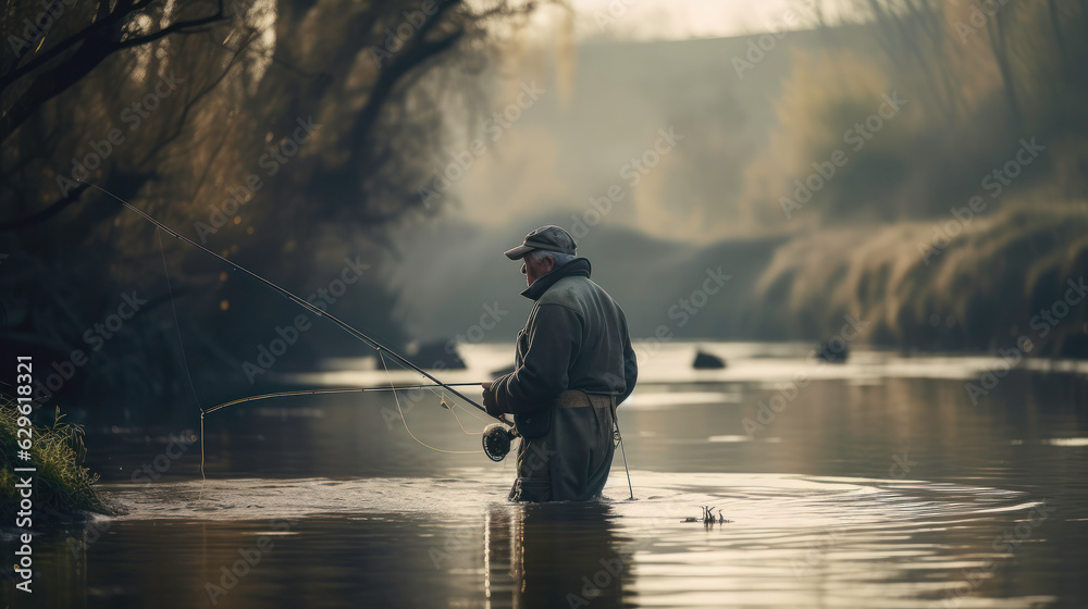 Man fishing in a river