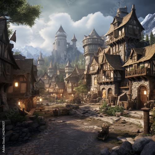 Quaint fantasy village: Nestled nooks of wonder, where tales begin and adventurers gather. Ideal backdrop for immersive games and stories.
