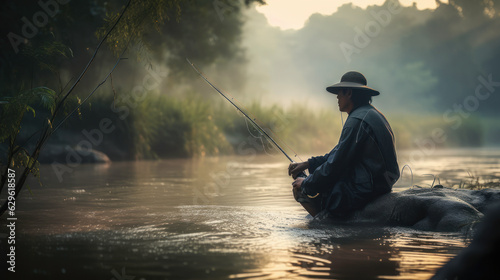 Man fishing in a river
