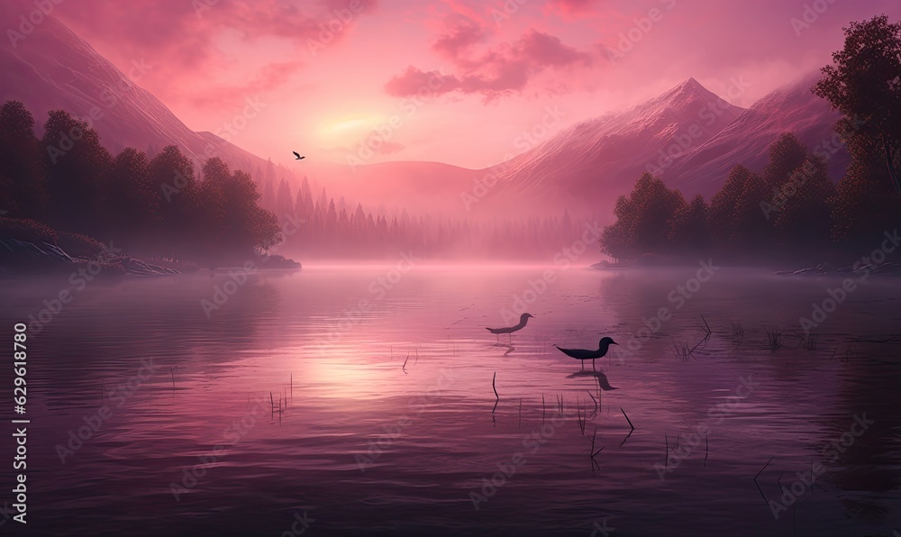 Fototapeta premium lake pink light