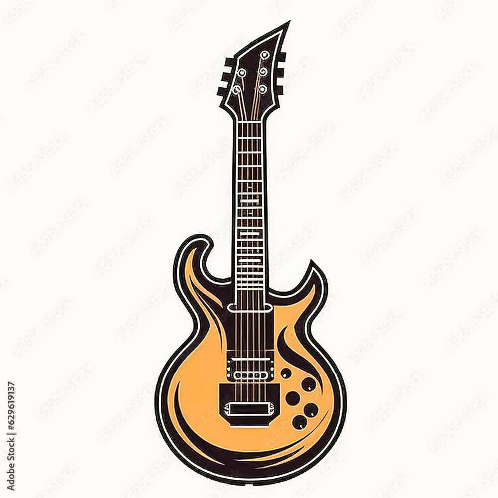 Minimalist illustration with a guitar, generative AI.