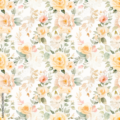 Nude floral seamless pattern. Watercolor beige roses patterns. Neutral flowers on white background. Seamless pattern of elegant and dainty neutral watercolor florals. for fabric, home decor, wrapping