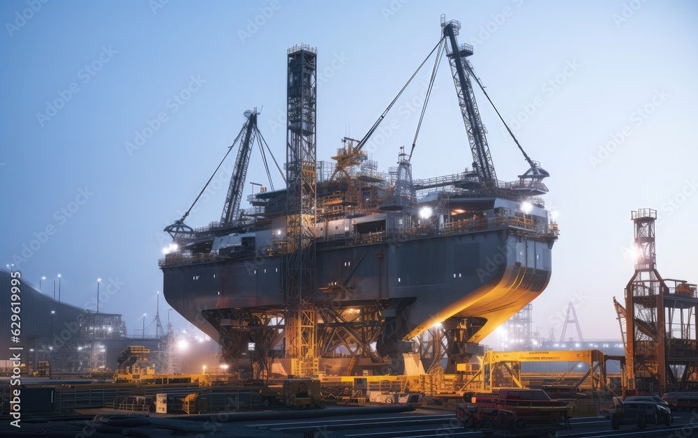 Stunning image of a massive cargo ship being constructed in a dry dock Stunning image of a massive cargo ship being constructed in a dry dock