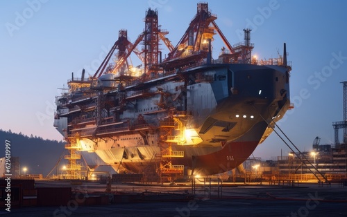Stunning image of a massive warship being constructed in a dry dock