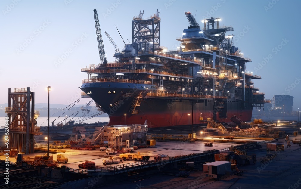 Stunning image of a massive cargo ship being constructed in a dry dock