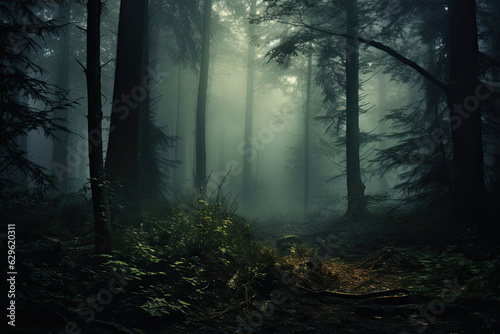 misty forest in the morning background  © reddish